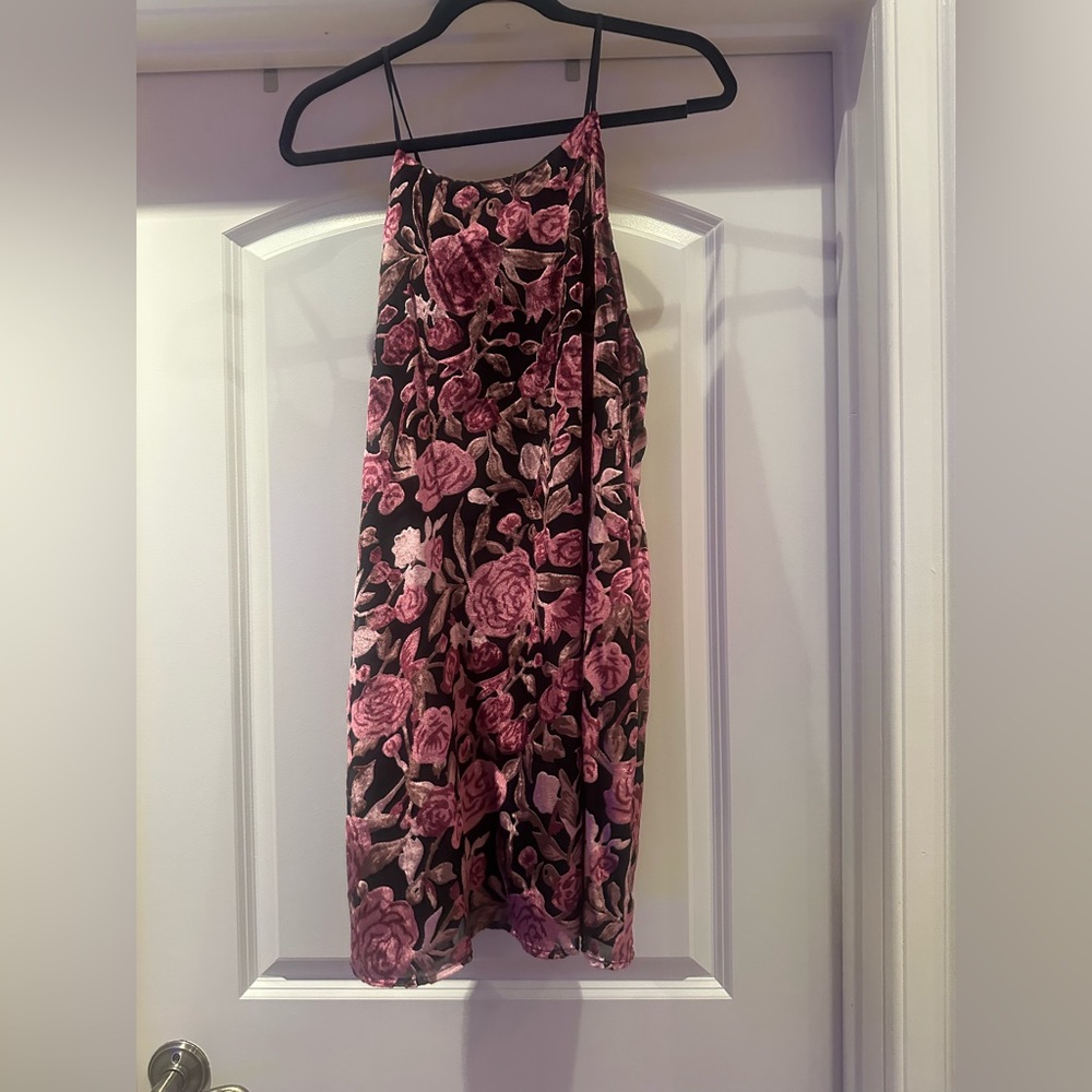 Aqua Pink Velvet Floral Dress
